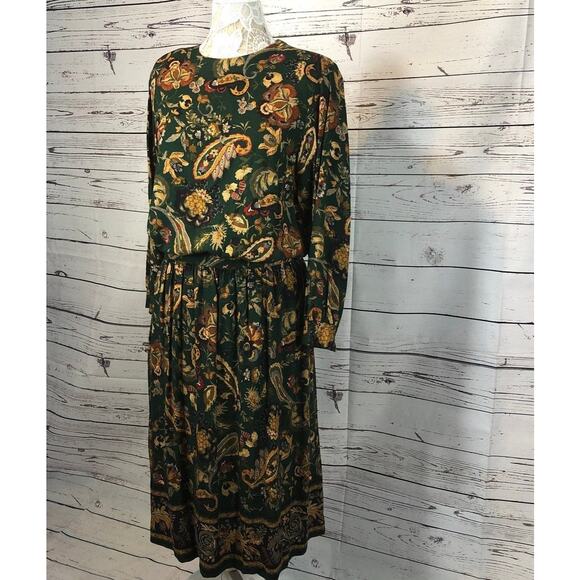 Vintage 70's Alfred Dunner Green Paisley long skirt & matching top size 12 p - Picture 3 of 12